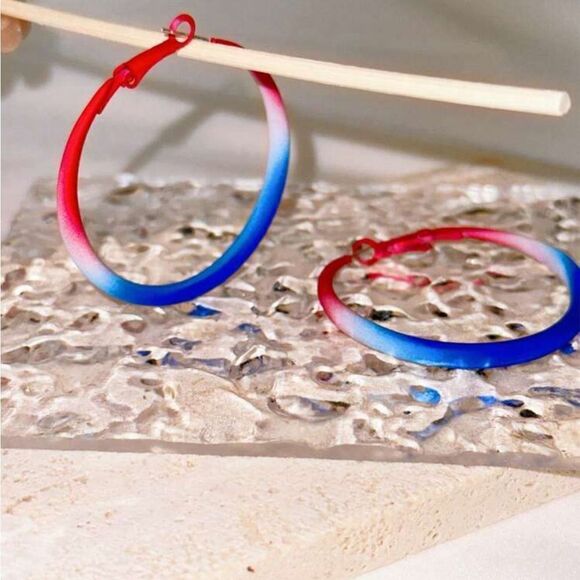 Simple & Stylish Red, White, And Blue Hoop Earrings - Picture 7 of 13